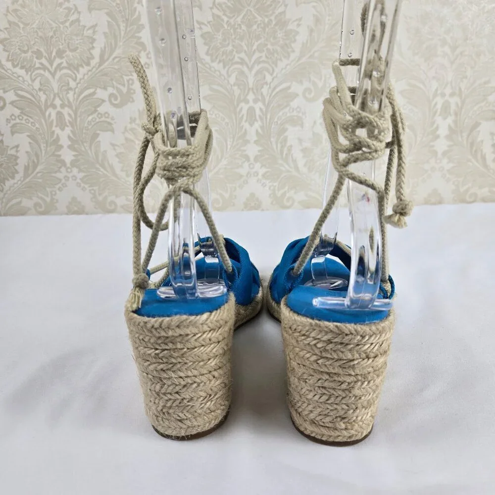 Lauren Ralph Lauren Sz 8B Amelie Turquoise Lace Up Esdaprille Sandal Wedge Heel